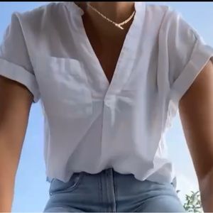 Madewell linen split neck poplin top